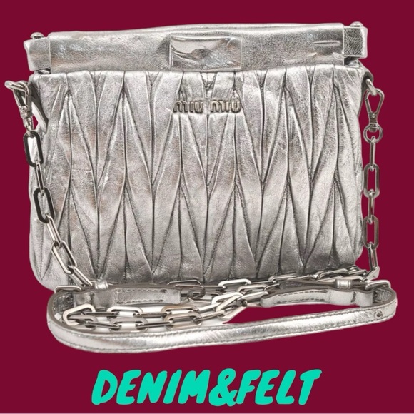 🩶MIU MIU Metallic Matelasse Silver Leather Chain Crossbody Bag/Purse | PRELOVED - Picture 1 of 16